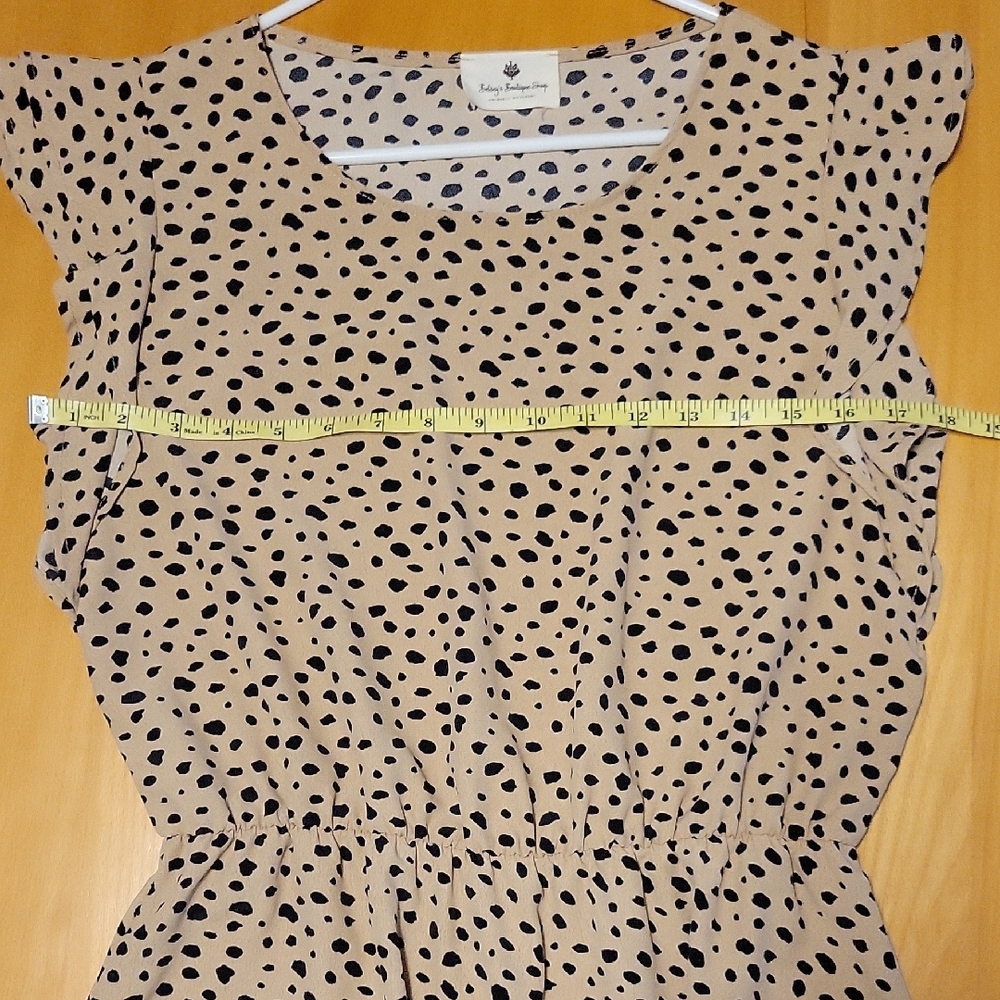 Elegant Tan Polka Dot Midi Dress - Picture 8 of 10